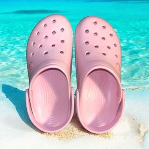 🆕💞Crocs Crocband Women’s Clogs Comfort Slip On Pink White Stripe • Size 6 • NWOT